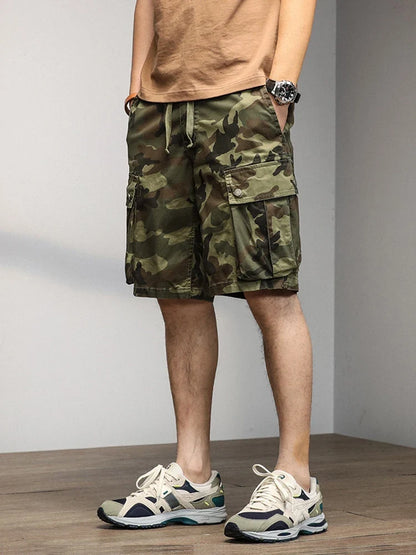 2024 Men's Shorts Camouflage Grey Summer Casual Elastic Waist Knee Length Camo Cargo Short Men Stretch Drawstring Cotton Bermuda