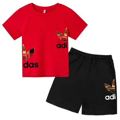 Kids Summer Leisure Letter 2pcs O-neck Short Sleeve T-shirts+Pants Suits 3-13 Years Boys Girls Casual Outfits Children Clothes