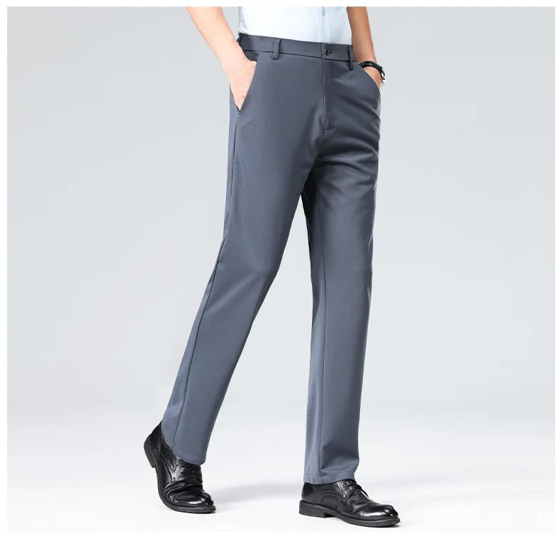 Men's Summer Dresses Long Pants Slim Fit Business Pants Lightweight Ice Silk Office Pants, Wrinkle Resistant and Elastic