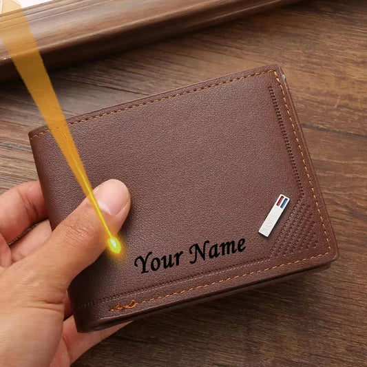 Portefeuille givré court pour homme avec nom personnalisé, porte-monnaie multi-fentes, cadeau d'anniversaire pour homme