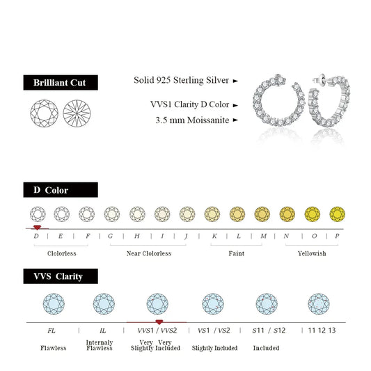 Moissanite Hool Earrings 925 Sterling Silver Passed the Diamond Test Wedding Earrings for Women Gift Fine Jewelry Band