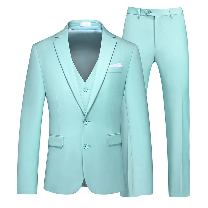 2026 New Men's Suit 3-Piece, Wedding Party Dress Jacket Vest Trousers, Fashion Slim Fit Blazer Waistcoat Pants Red Blue Green