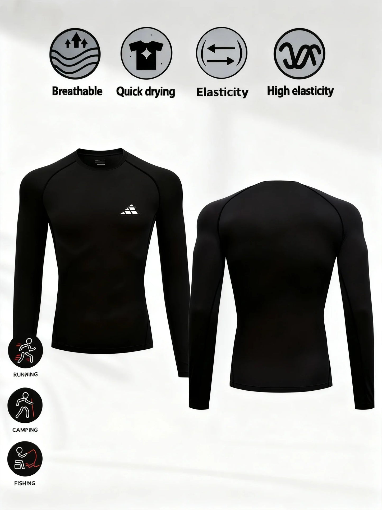 Men Sport T-shirt Quick Dry Triangular print Running Shirt Long Sleeve Compression Top Gym T Shirt Men Fitness Tight Rashgard ﻿