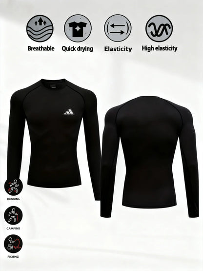 Men Sport T-shirt Quick Dry Triangular print Running Shirt Long Sleeve Compression Top Gym T Shirt Men Fitness Tight Rashgard ﻿