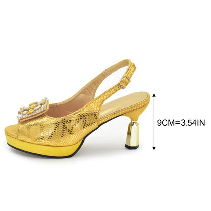 Fashion Party Shoes and Bag Match for Women Latest Italian Matching Shoes and Bag Set  with Rhinestone Heeled Shoes Woman