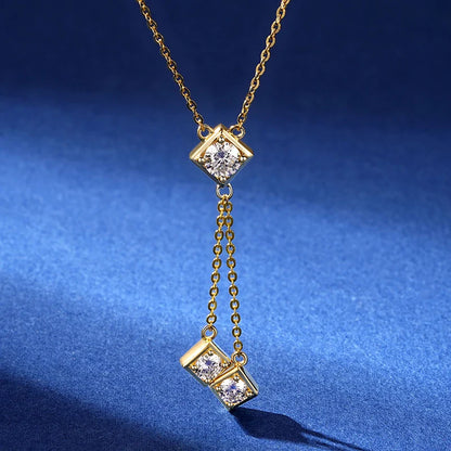 Full Round Cut Moissanite Tassel Chains Pendant Necklaces for Women Real S925 Sterling Silver Fine Jewelry Gifts Collar