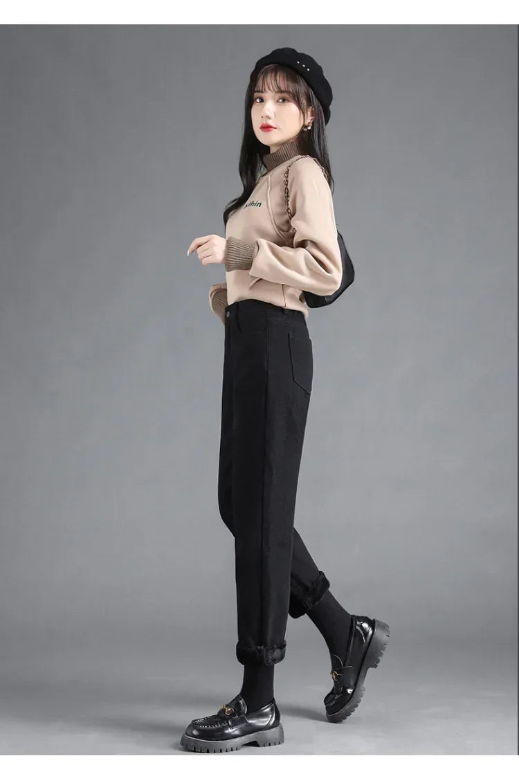Winter Warm Slim Jeans Ladies Casual Denim Pencil Pants Thick Velvet Women Jeans High Waist Skinny Straight Jeans Fleece