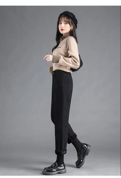 Winter Warm Slim Jeans Ladies Casual Denim Pencil Pants Thick Velvet Women Jeans High Waist Skinny Straight Jeans Fleece