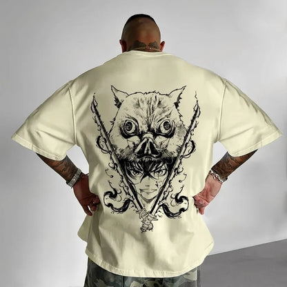 Demon Slayer Men's T-shirt Inosuke Hashibira Japan Anime Summer Boy Spring and Autumn Children's Short Sleeves Parent-Child Wear