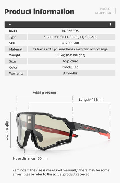 Sunglasses Polarized Cycling Glasses Electronic Color Change Glasses UV400 Safety Bike Bicycle Eyewear Sports Goggles