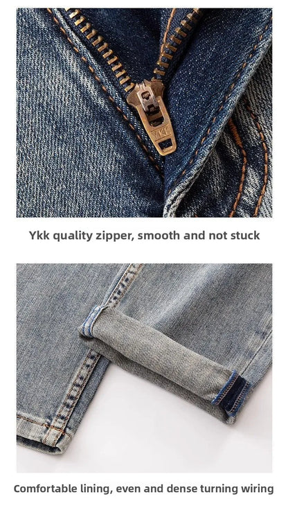 New Washed Light Blue Polished Cargo Jeans Men's Summer American Trendy Brand Small Straight Retro Casual Youth Trousers