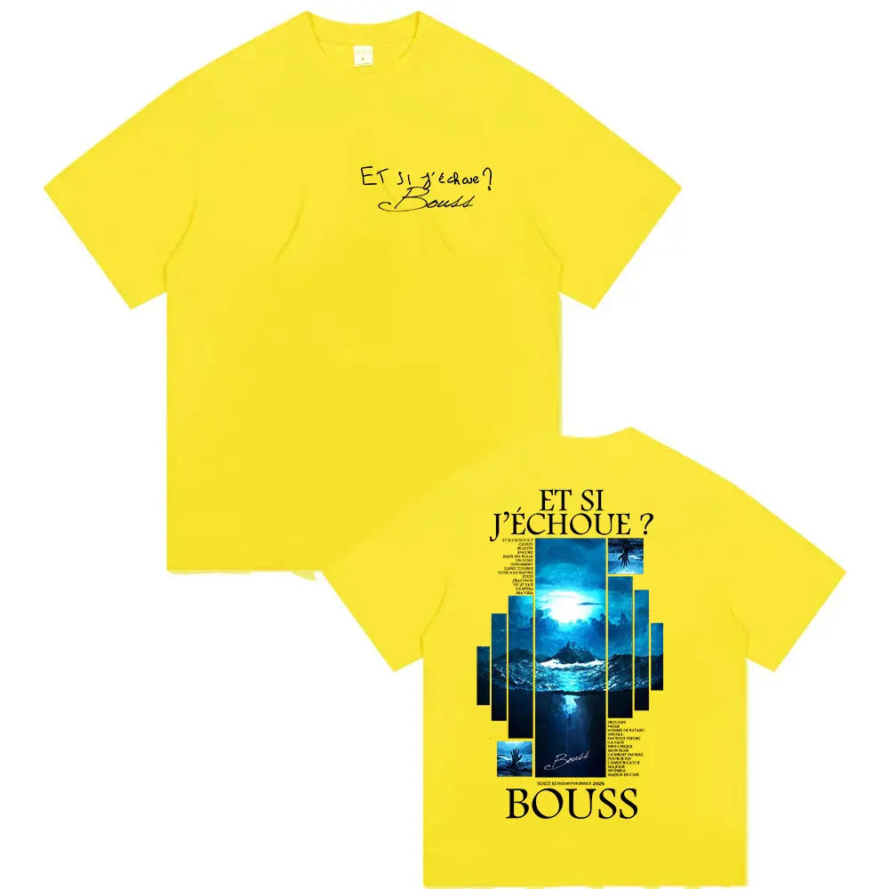 Rapper BOUSS ET SI J'ECHOUE ?  Tour 2025 Graphic T Shirt Men's Retro Hip Hop Short Sleeve T-shirts Pure Cotton Tshirt Streetwear