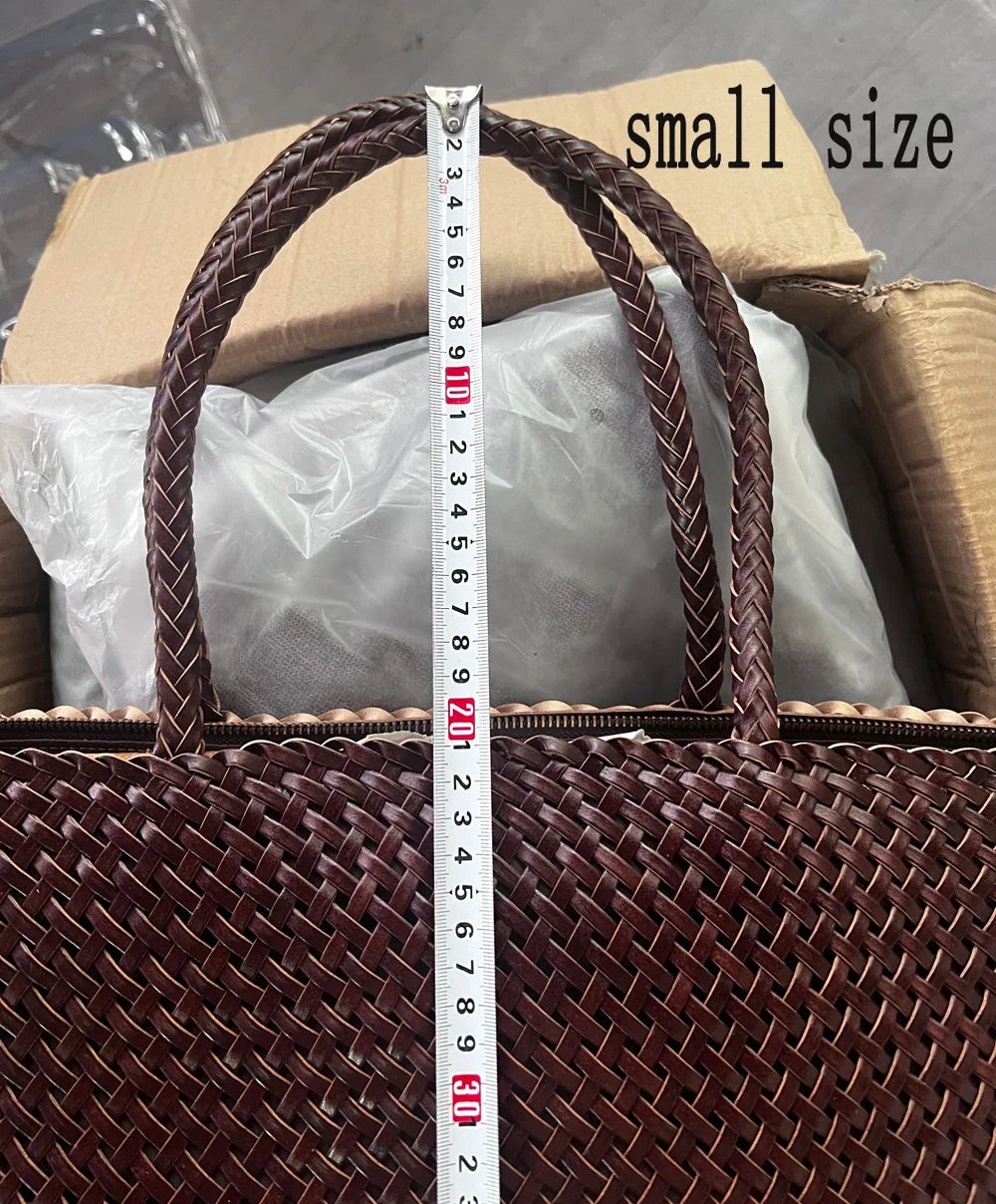 Women Leather Handbag Romantic Big Handmade Woven Totes Female Cowhide Big Holiday Bucket Bag Causal Beach Shoulder Handbags