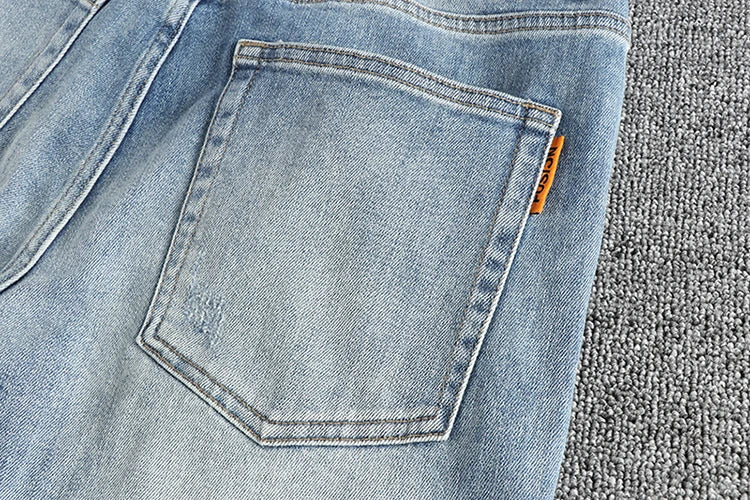 New wash light blue ground white jeans men's spring American fashion brand small straight leg retro casual youth pants