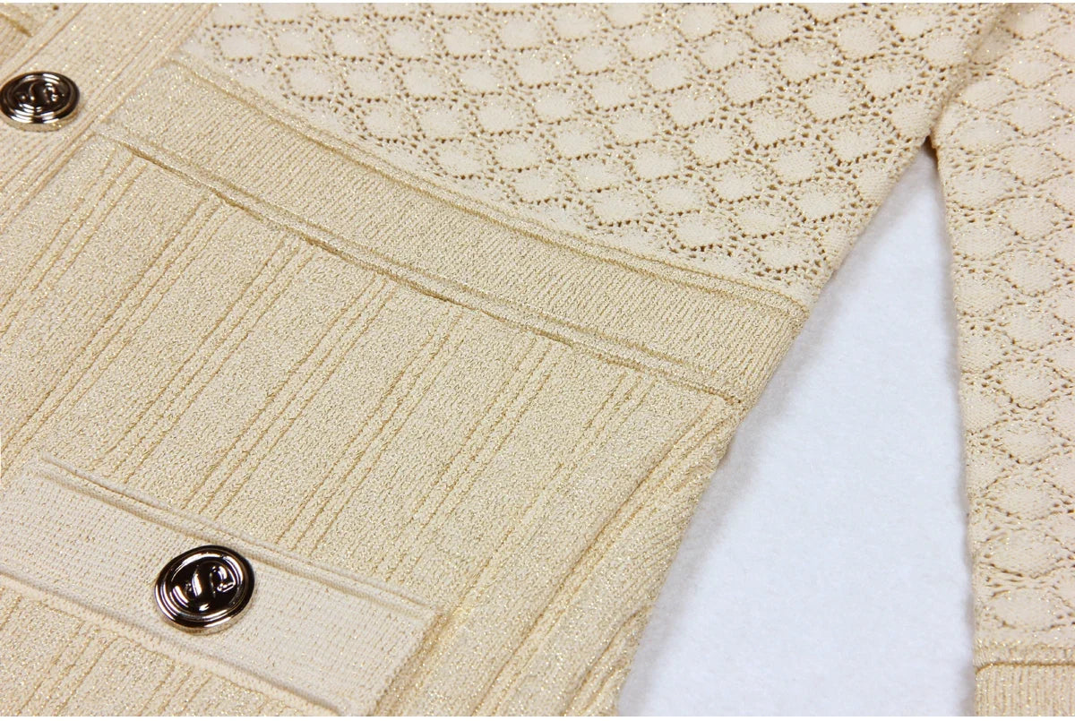 High Quality Fashionable Elastic Bright Silk Knitted Round Neck 7-inch Sleeve Single Row Button Lace Slim Fit Women's Dress