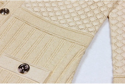 High Quality Fashionable Elastic Bright Silk Knitted Round Neck 7-inch Sleeve Single Row Button Lace Slim Fit Women's Dress