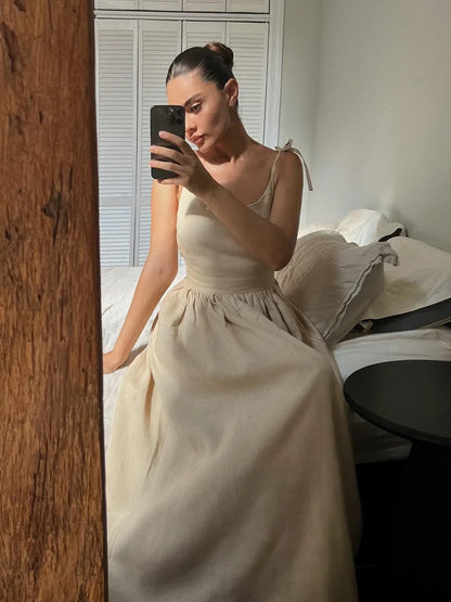 Spring Summer Beach Style Women Dress Vintage Loose A-line Sling Dress Sexy Hot Girl 100% Cotton V-neck Dress