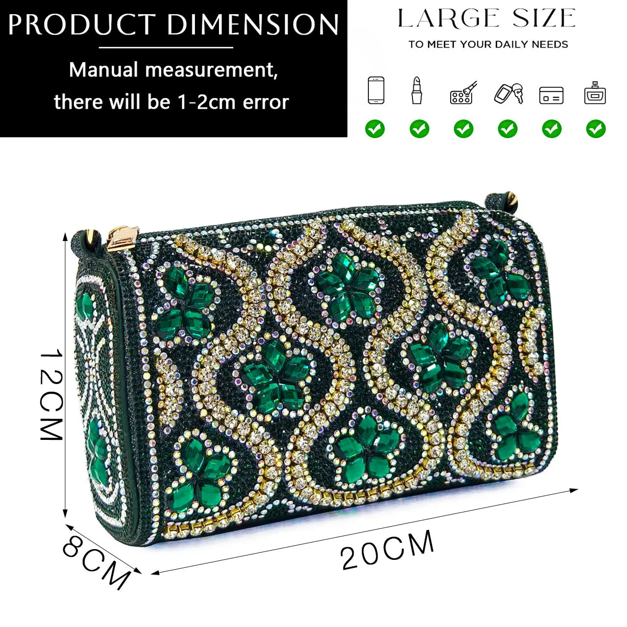 2024 Summer New Design Specials Italian Women Shoes and Bag Set in Royal Green Color Comfortable Heels With Rhinestone for Party
