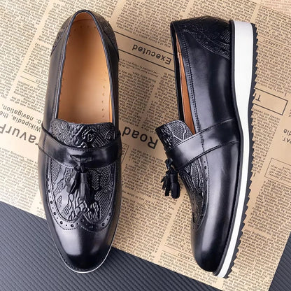 Black Dress Tassel Loafer Leather Shoes for Men Zapatos Para Hombre Upper Print Casual Shoes Daily Wear Business Leather Shoes
