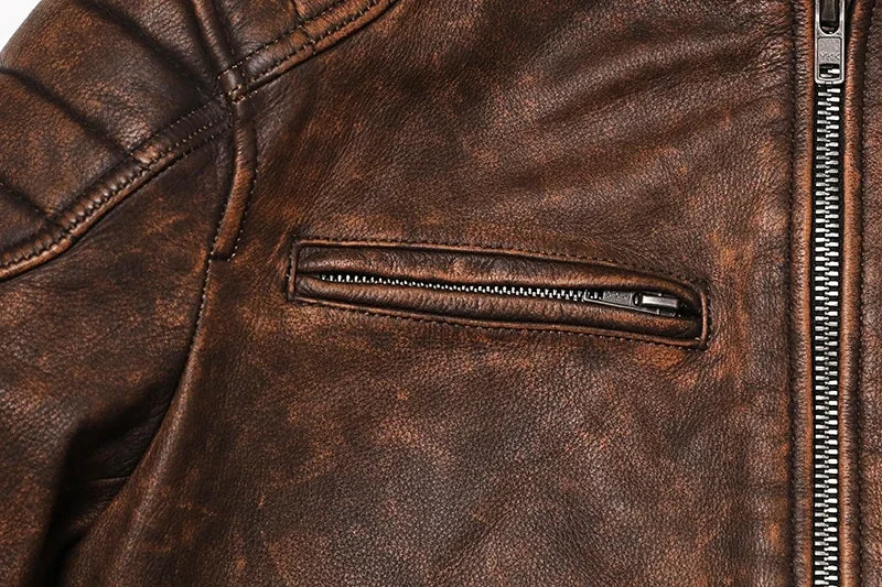 2025 Vintage Camel Yellow Genuine Leather Jacket Real Natural Cowhide Men Motorcycle Biker Coat Mens Slim Calf Skin Coat
