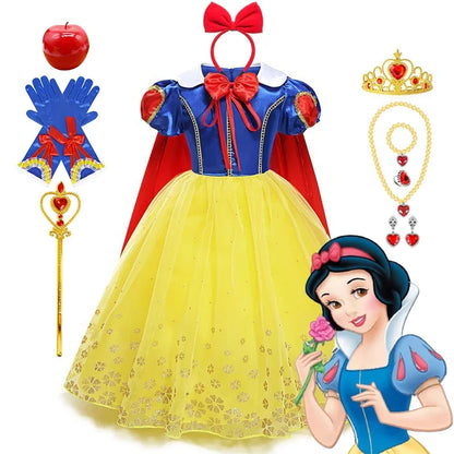 2025 Girls Disney Princess Dress Snow White With Cape Kids Cosplay Halloween Birthday Costumes Children Party Dress 10Y Clothes
