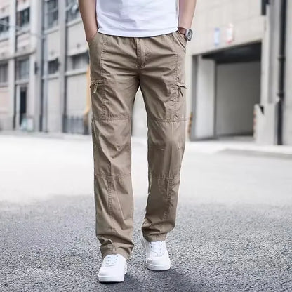 Casual Pants Men's Cargo Trousers Straight Leg Work Pants Men Cotton Casual Loose Spring Summer Wide Overalls Male Multi Pockets