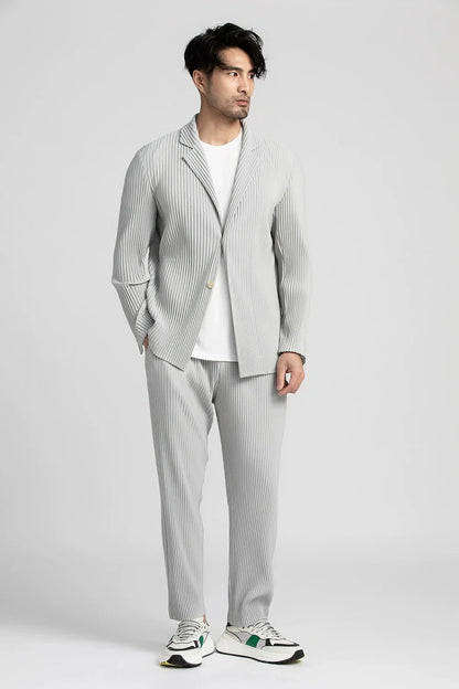 Pleated Blazer Black Suits For Men High Quality Casual Japanese Style Blazers Stretch Fabric Slim Fit Coat