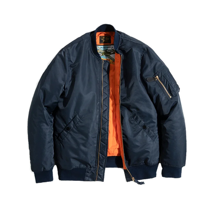 Vintage MA1 Pilot Jacket Green Thickened Cotton-padded Jacket Casual Baseball Pockets Flight Zipper Outwear for Men's Fall