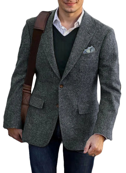 Vintage Winter Tweed Suits Brown Tweed Men Suits With Patch Design Costume Homme Smart Business Formal Wedding Suits 1 Pieces