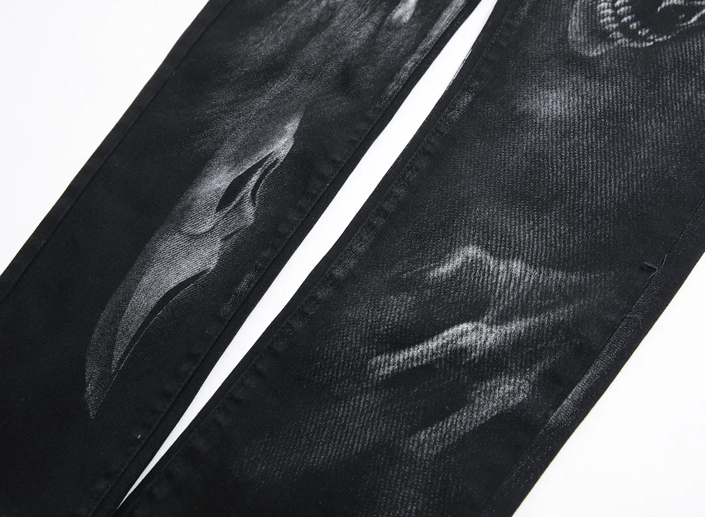2026 Men's Blue 3D Printing Jeans, Black Wolf Pattern Printed Punk Straight Cotton Casual Print Denim Pants Asian Size 28-42