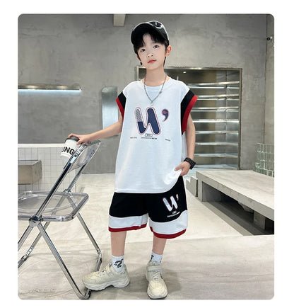 Children Summer Clothing Top and Bottom Set For Boys Cotton Clothes Suit Outfit Suit Kids Sleeveless T-shirt Shorts Tracksuit