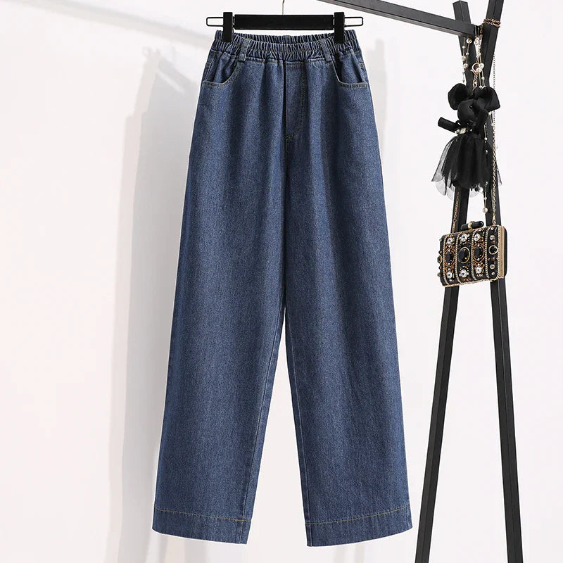 2026 Plus Size Jeans Spring Autumn High Waisted Straight Leg Women's Oversized Pants Loose Casual Wide Leg Jeans With Pockets