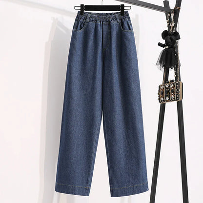 2026 Plus Size Jeans Spring Autumn High Waisted Straight Leg Women's Oversized Pants Loose Casual Wide Leg Jeans With Pockets
