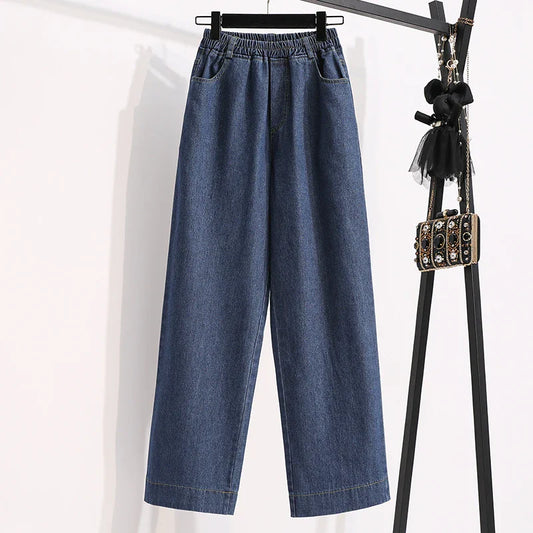 2026 Plus Size Jeans Spring Autumn High Waisted Straight Leg Women's Oversized Pants Loose Casual Wide Leg Jeans With Pockets