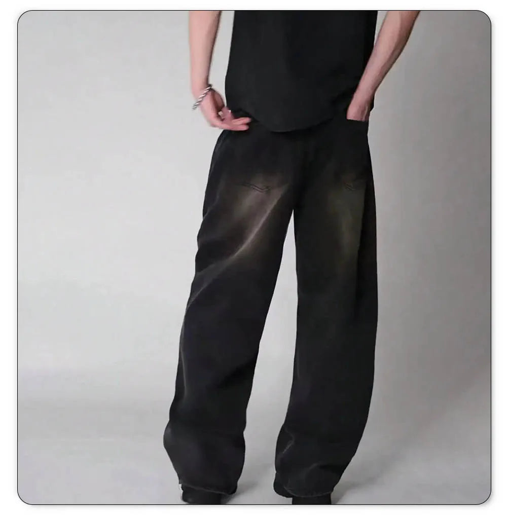 Four Season Men's Jeans Korean Version Student Casual Pants High Street Straight Loose Wide Leg Jeans Black Grey Blue Baggy Jean