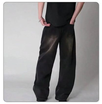 Four Season Men's Jeans Korean Version Student Casual Pants High Street Straight Loose Wide Leg Jeans Black Grey Blue Baggy Jean