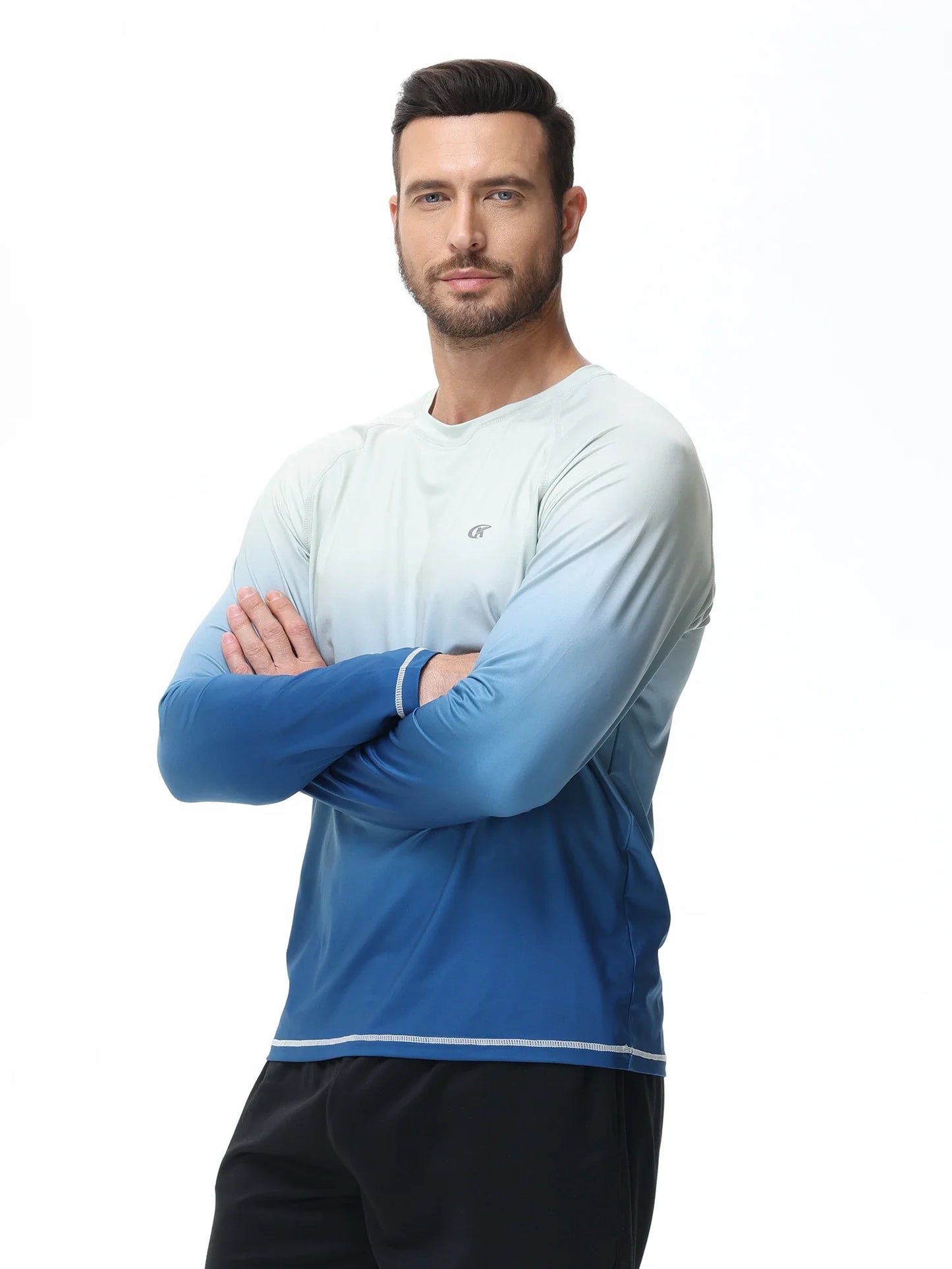 Summer Men's UPF 50+ Beach Swimming T-Shirt, Quick Dry Long Sleeve Fashion Gradient Rash Guard Tops for Sport Fishing Hiking