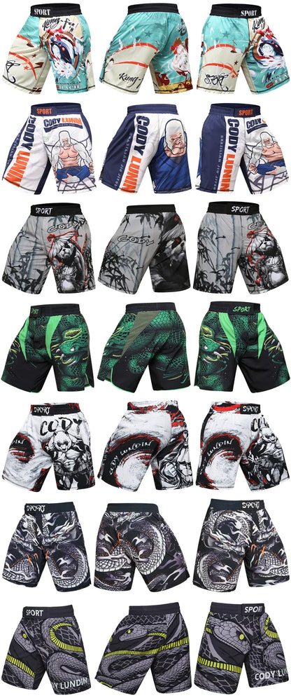 Training Fight Shorts Men's Boxing MMA Combat BJJ Grappling Fitness Muay Thai Kickboxing No Gi Shorts With Sublimation Printed