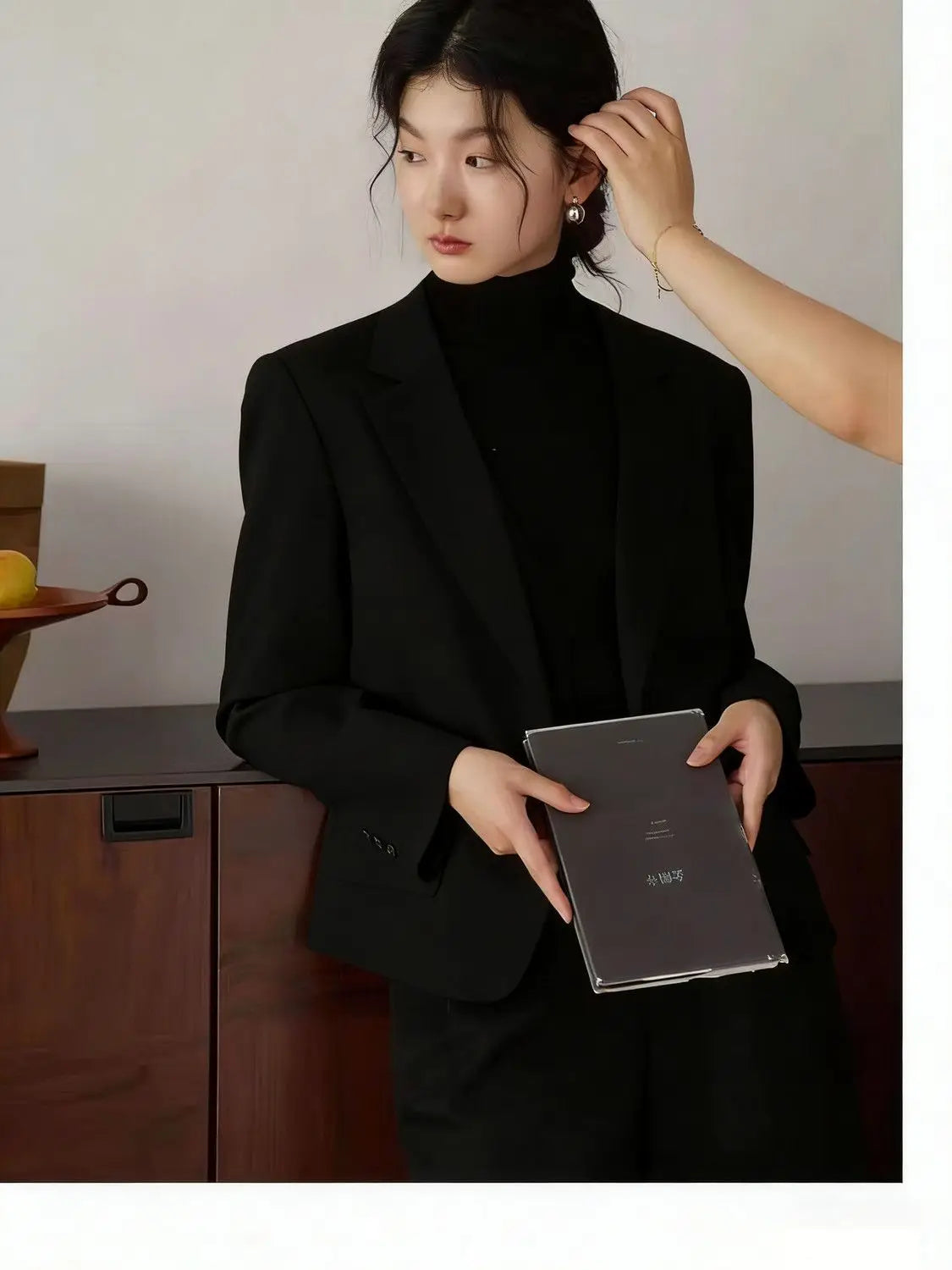 Womens Gray Collarless Blazer Cropped Open Front Suit Jacket Casual Office Outerwear
