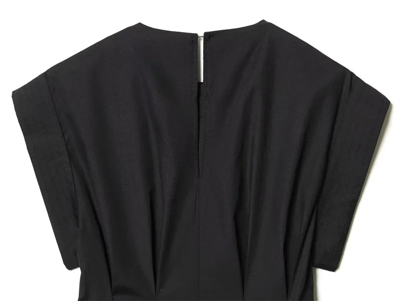 Women's Dress 2026 Spring New Black Short-Sleeve Pleated Decorative A-Line Long Dress Elegant and Simple Fashionable