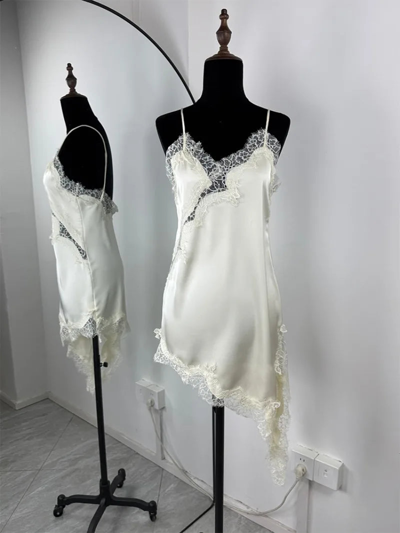 Trendix Black Lace Slip Dress Women exy Hollow Out Sleeveless Short Dresses Party Club Ruffle Loose Elegant Backless Mini Dress