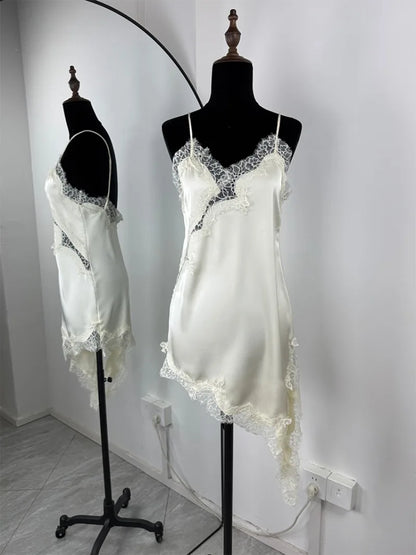 Trendix Black Lace Slip Dress Women exy Hollow Out Sleeveless Short Dresses Party Club Ruffle Loose Elegant Backless Mini Dress