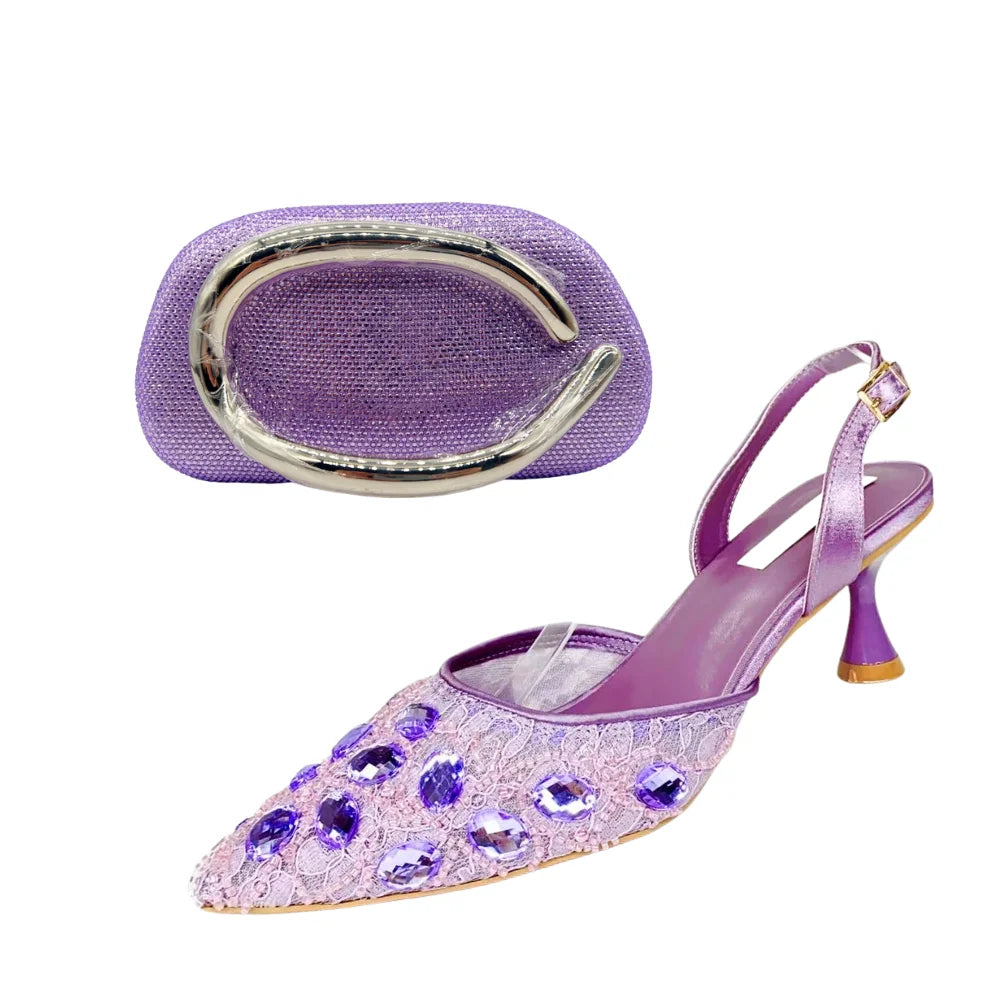 Women's Clutch Bag and Shoes Fairy Diamond High Heels Stylish Dress Shoes Pointed Toe Stiletto Heels Elegant Party Wedding Shoes