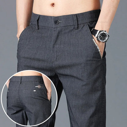 Spring Summer Men's Casual Pants Korean Fashion Cotton Thin Soft Elastic Slim Business Trousers Black Green Khaki