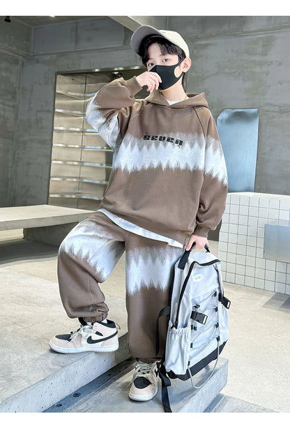 Spring Autumn Boys Contrast Tie Dye Workout Sweatshirt+Sweatpant Sets School Kids 2PCS Tracksuit Children Jogging Outfits 5-16Yr