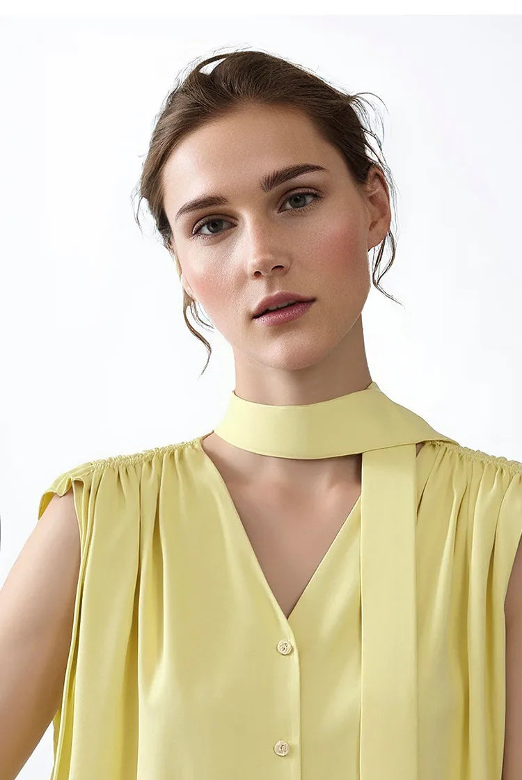 Sleeveless Women's Blouse 2026 Summer New Tie Neck Chiffon Top Flowy Loose Elegant Chic Office Shirt For Women 12642121