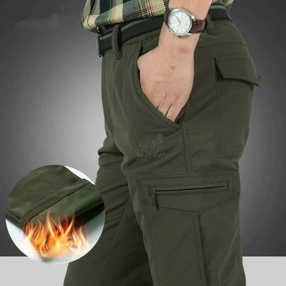 Thick Warm Cargo Stretch Pants Men Autumn Winter Hunting SoftShell Casual Fleece Pants Tactical Trousers  Waterproof Pants Men