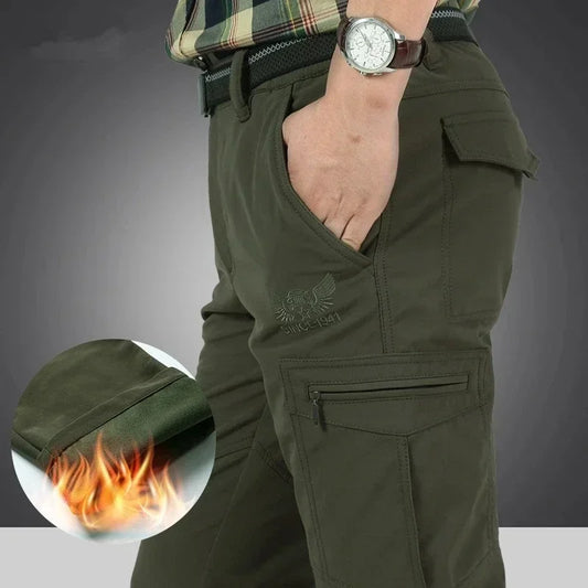 Thick Warm Cargo Stretch Pants Men Autumn Winter Hunting SoftShell Casual Fleece Pants Tactical Trousers  Waterproof Pants Men