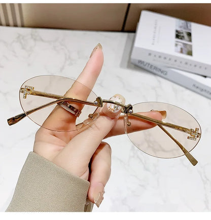 Elegant Diamond Oval Sunglasses Male Letter "F" Rimless Sunglasses  Car Sunglasses  Driving Glasses Sunglasses Women