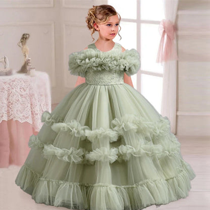 New Elegant Dress for Girls Flower Wedding Long Embroidered Panto Skirt 4-12 Years Old Piano Performance Girl Dress